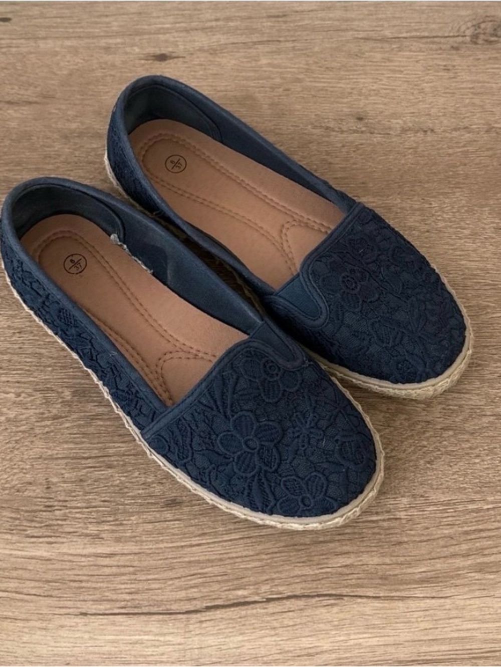 Navy Lace Espadrille Slip-On Flats - Women